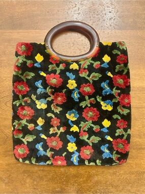Julius Resnik 1960s Black Floral Tweed Handbag
